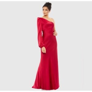 NWT IEENA MAC DUGGAL 55401One Shoulder Blouson Sleeve Gown in Ruby Sz 2 $358